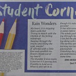 Poem titled 'Rain Wonders' composed by Avni Arora of class X A.